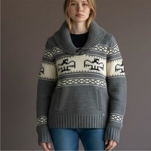 TNA Gray and Cream Cowl Neck Sweater
